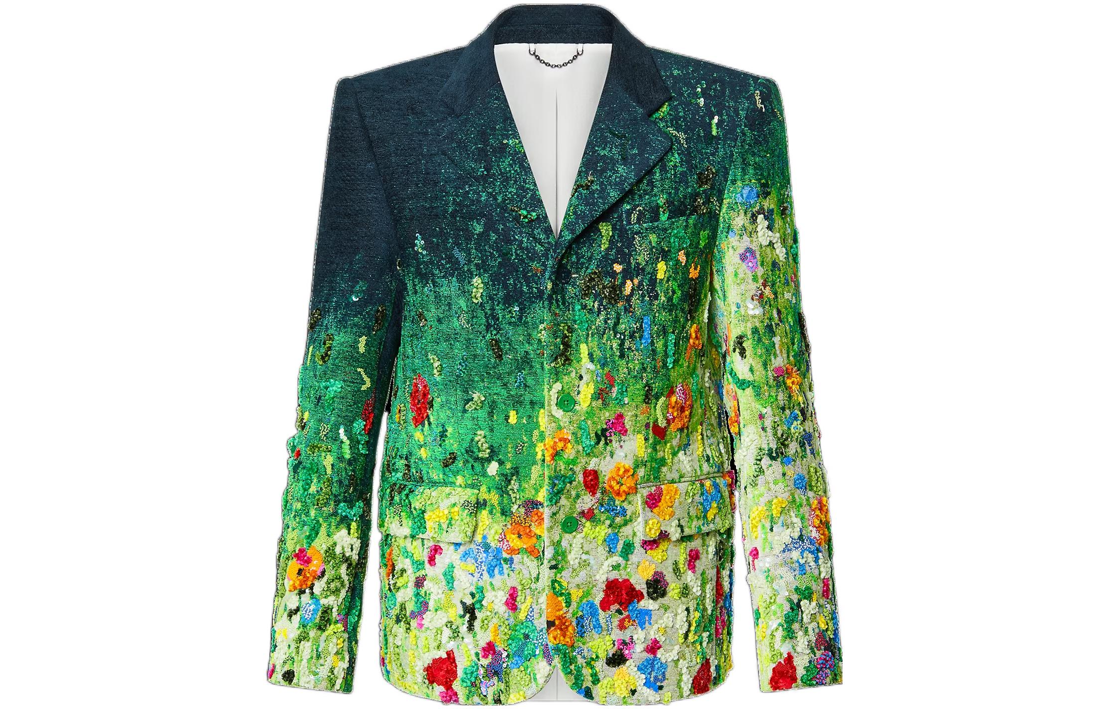 Louis Vuitton SS23 Floral Embroidered Single-Breasted Green Jacket Men 1AB95X