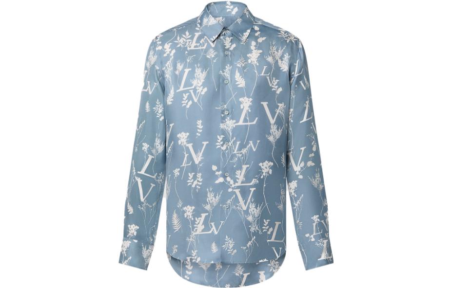 Buy LOUIS VUITTON SS23 Floral Logo Print Long Sleeve Shirt Blue 1AA4IG
