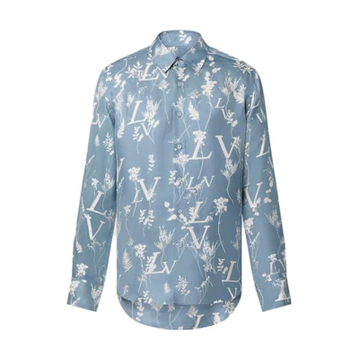 LOUIS VUITTON SS23 Floral Logo Print Long Sleeve Shirt Blue 1AA4IG