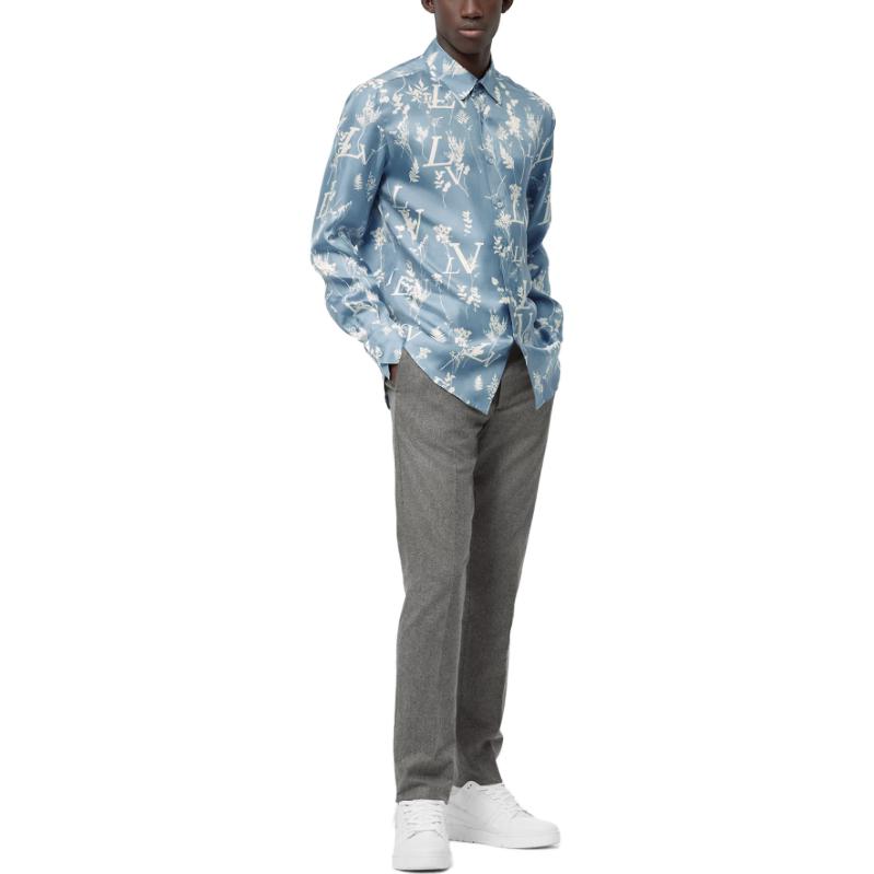 Lookbook LOUIS VUITTON SS23 Floral Logo Print Long Sleeve Shirt Blue 1AA4IG
