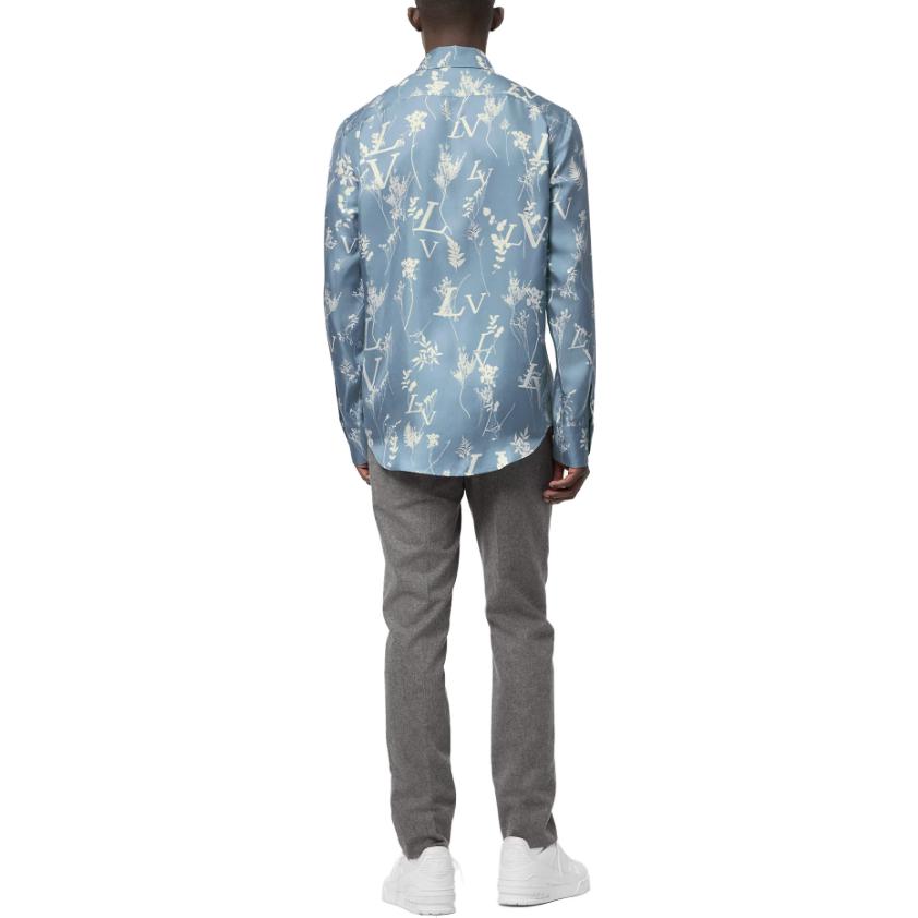 Shop LOUIS VUITTON SS23 Floral Logo Print Long Sleeve Shirt Blue 1AA4IG