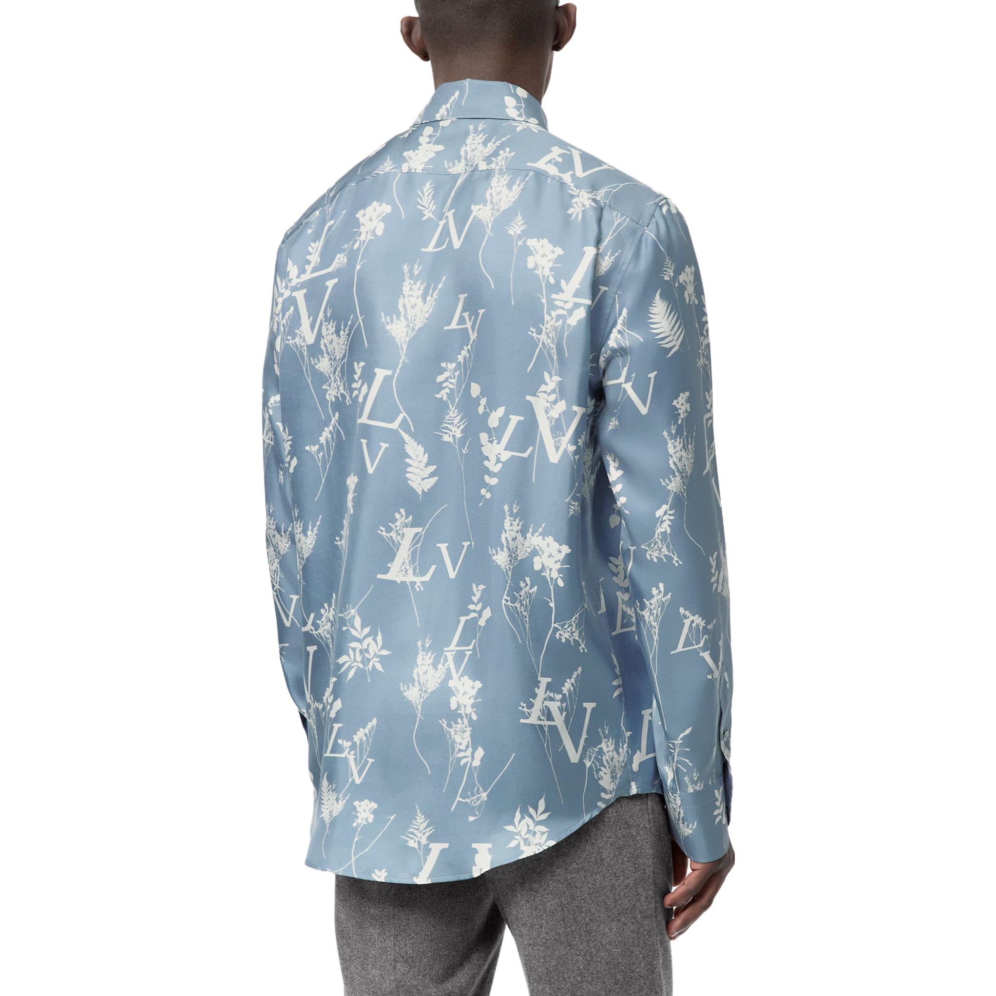 Purchase LOUIS VUITTON SS23 Floral Logo Print Long Sleeve Shirt Blue 1AA4IG