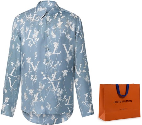 LOUIS VUITTON SS23 Floral Logo Print Long Sleeve Shirt Blue 1AA4IG Sizing LOUIS VUITTON SS23 Floral Logo Print Long Sleeve Shirt Blue 1AA4IG