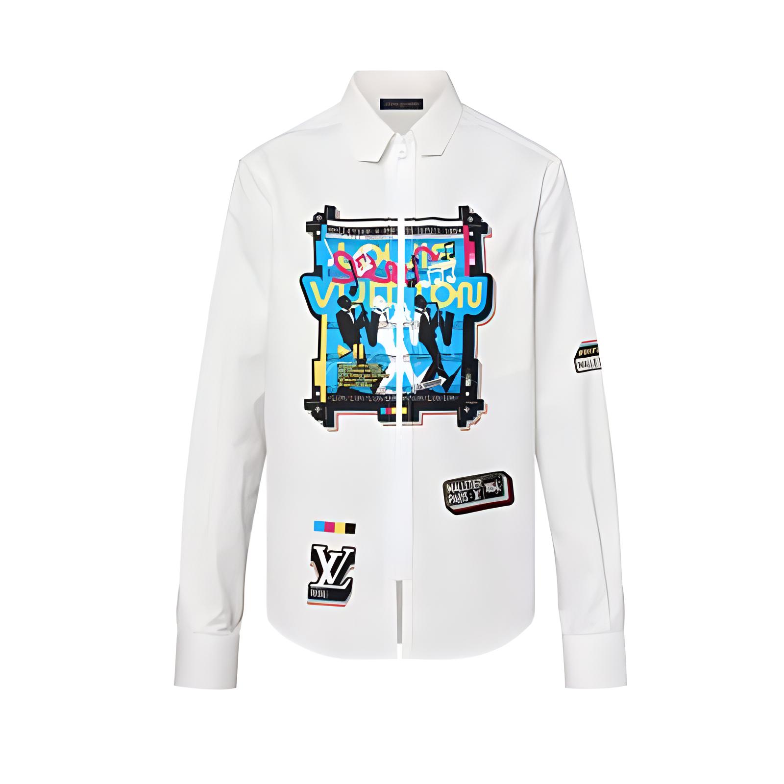 LOUIS VUITTON SS23 Jazz Print Zip Long Sleeve Shirt  White 1AAU6V