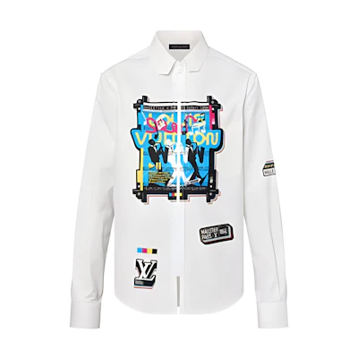 LOUIS VUITTON SS23 Jazz Print Zip Long Sleeve Shirt White 1AAU6V