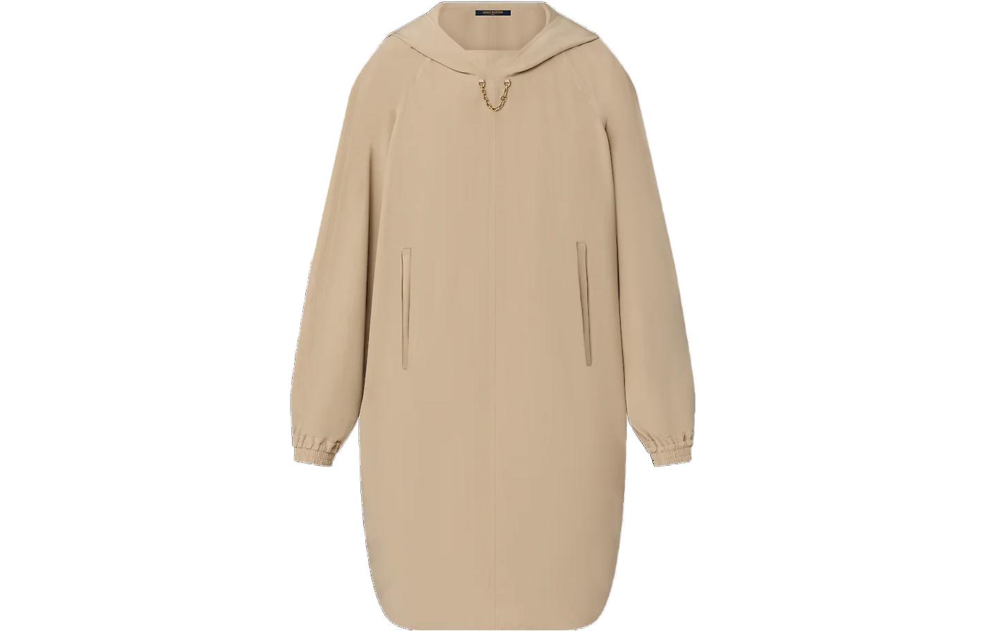 LOUIS VUITTON SS23 Khaki Chain Detail Batwing Sleeve Hooded Long Dress 1AB6QV