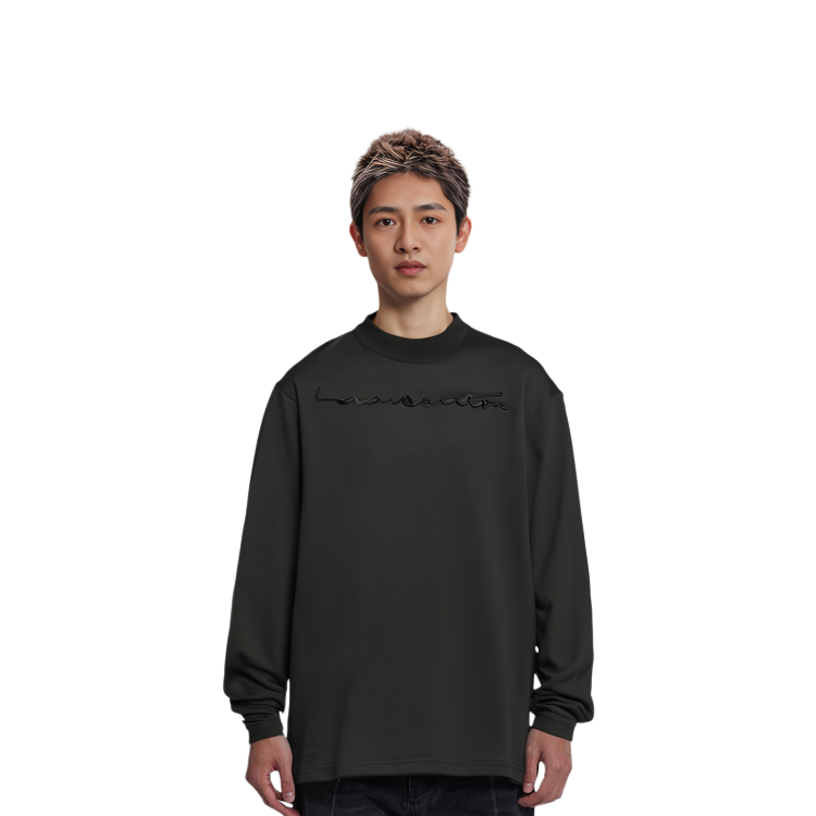 Shop 루이 비통 SS23 로고 자수 긴팔 티셔츠 블랙 티셔츠 1AATB8