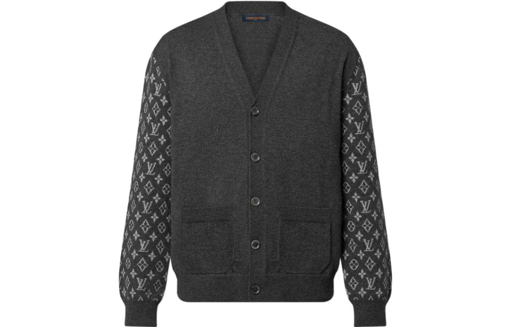 Buy LOUIS VUITTON SS23 Logo V-Neck Button-Up Knit Cardigan  Grey 1AATM2