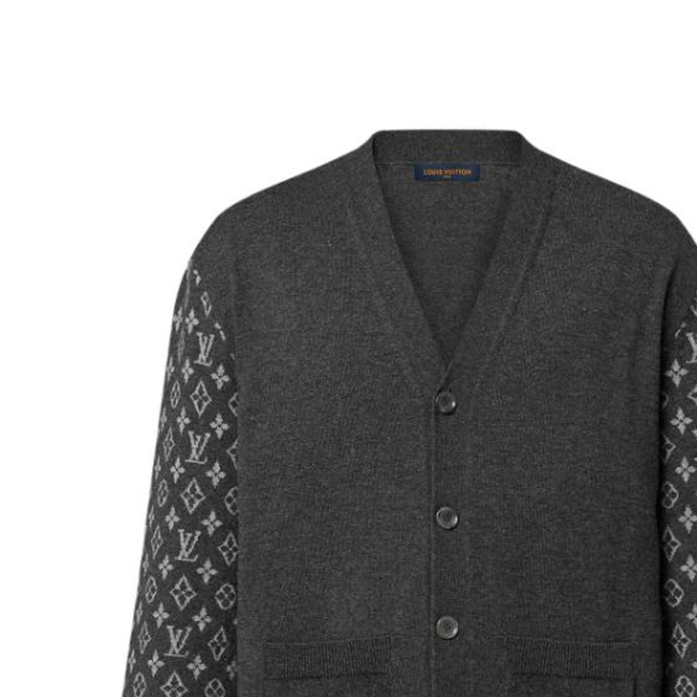 Cheap LOUIS VUITTON SS23 Logo V-Neck Button-Up Knit Cardigan  Grey 1AATM2