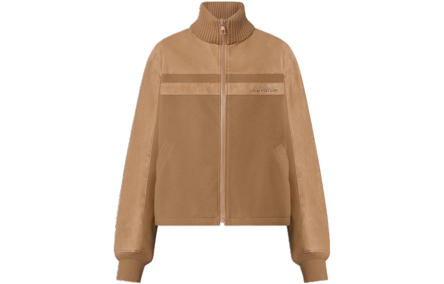 LOUIS VUITTON SS23 Mixed Leather Zip-Up Stand Collar Jacket Men Light Brown 1AAUXG