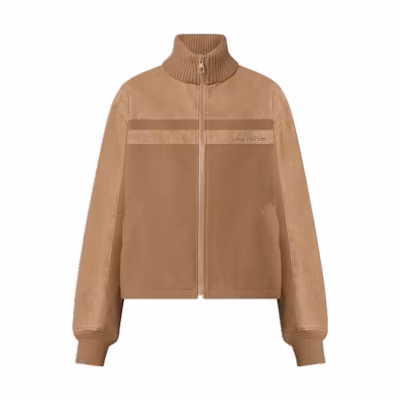 LOUIS VUITTON SS23 Mixed Leather Zip-Up Stand Collar Jacket Men Light Brown 1AAUXG