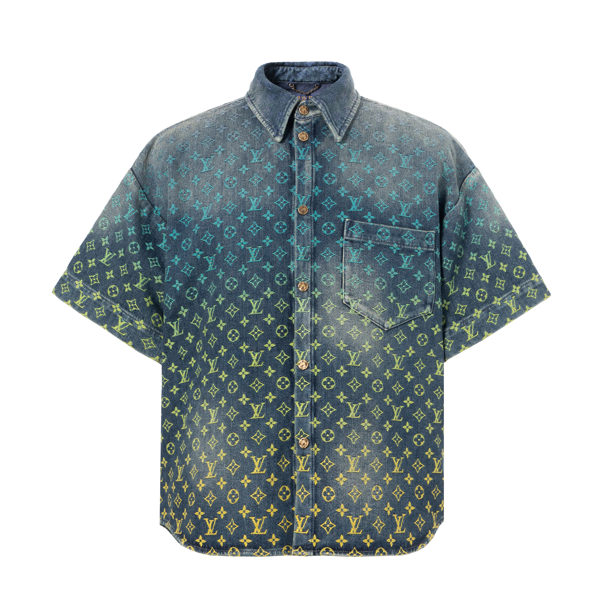 LOUIS VUITTON SS23 Monogram Denim Short Sleeve Shirt Blue  Fashion. 1AB91X