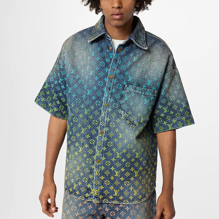Details for 루이 비통 SS23 모노그램 데님 반팔 셔츠 블루 패션. 1AB91X