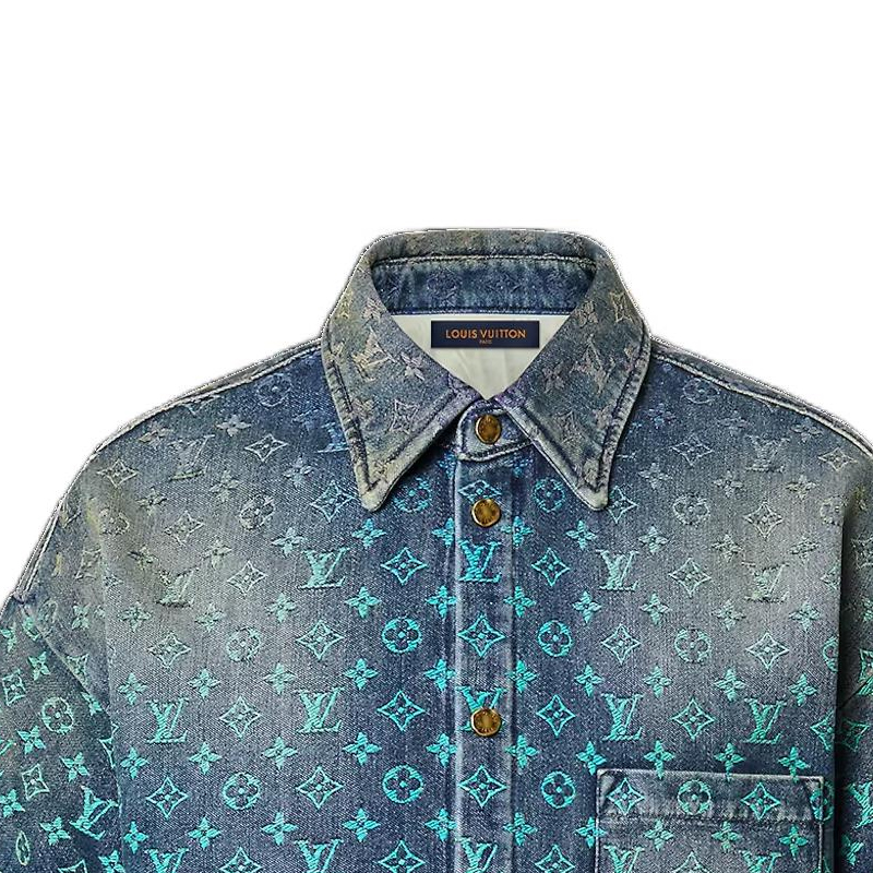 Sizing 루이 비통 SS23 모노그램 데님 반팔 셔츠 블루 패션. 1AB91X