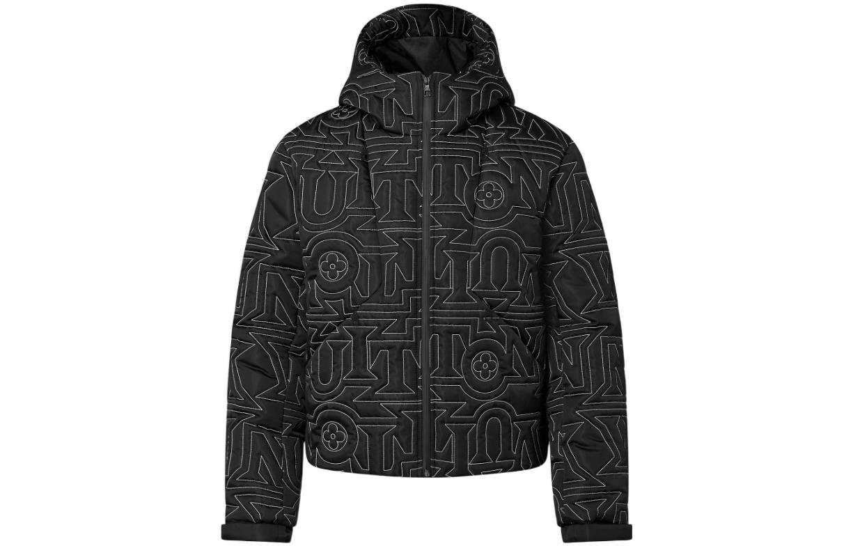 LOUIS VUITTON SS23 Monogram Embroidered Hooded Puffer Jacket Black 1AAUU0
