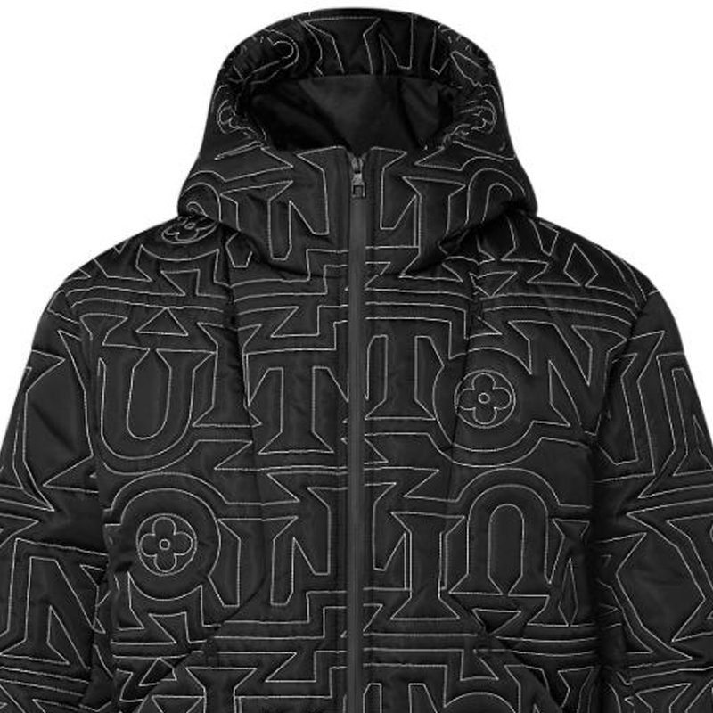 Details for 路易威登 SS23 經典刺繡連帽羽絨外套 黑色 1AAUU0