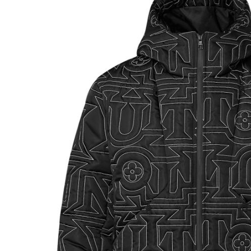 Sizing 路易威登 SS23 經典刺繡連帽羽絨外套 黑色 1AAUU0