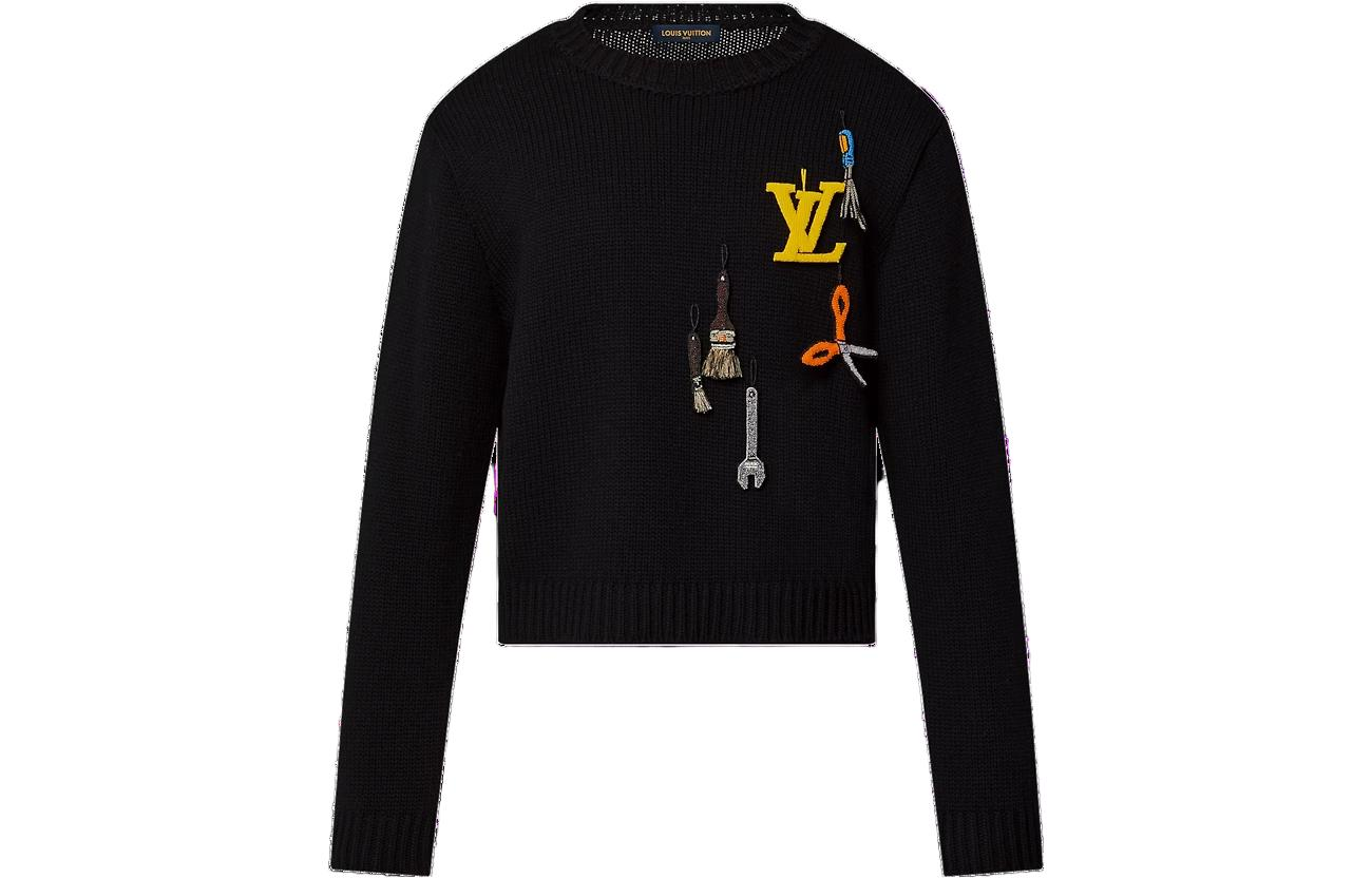 LOUIS VUITTON SS23 Monogram Logo Embroidered Black Long Sleeve Sweater Men 1AB91N 圖 2