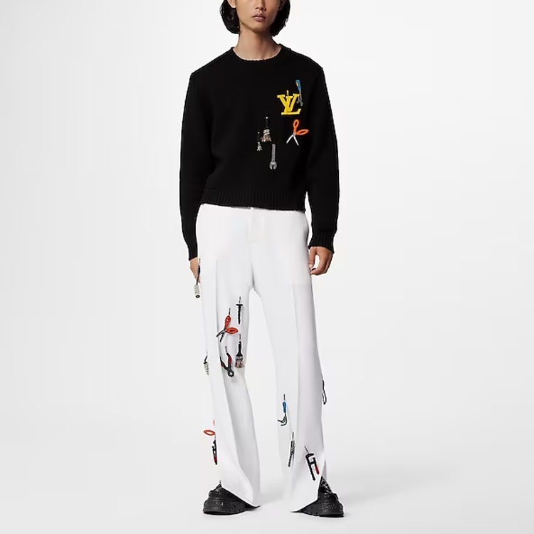 LOUIS VUITTON SS23 Monogram Logo Embroidered Black Long Sleeve Sweater Men 1AB91N 圖 4