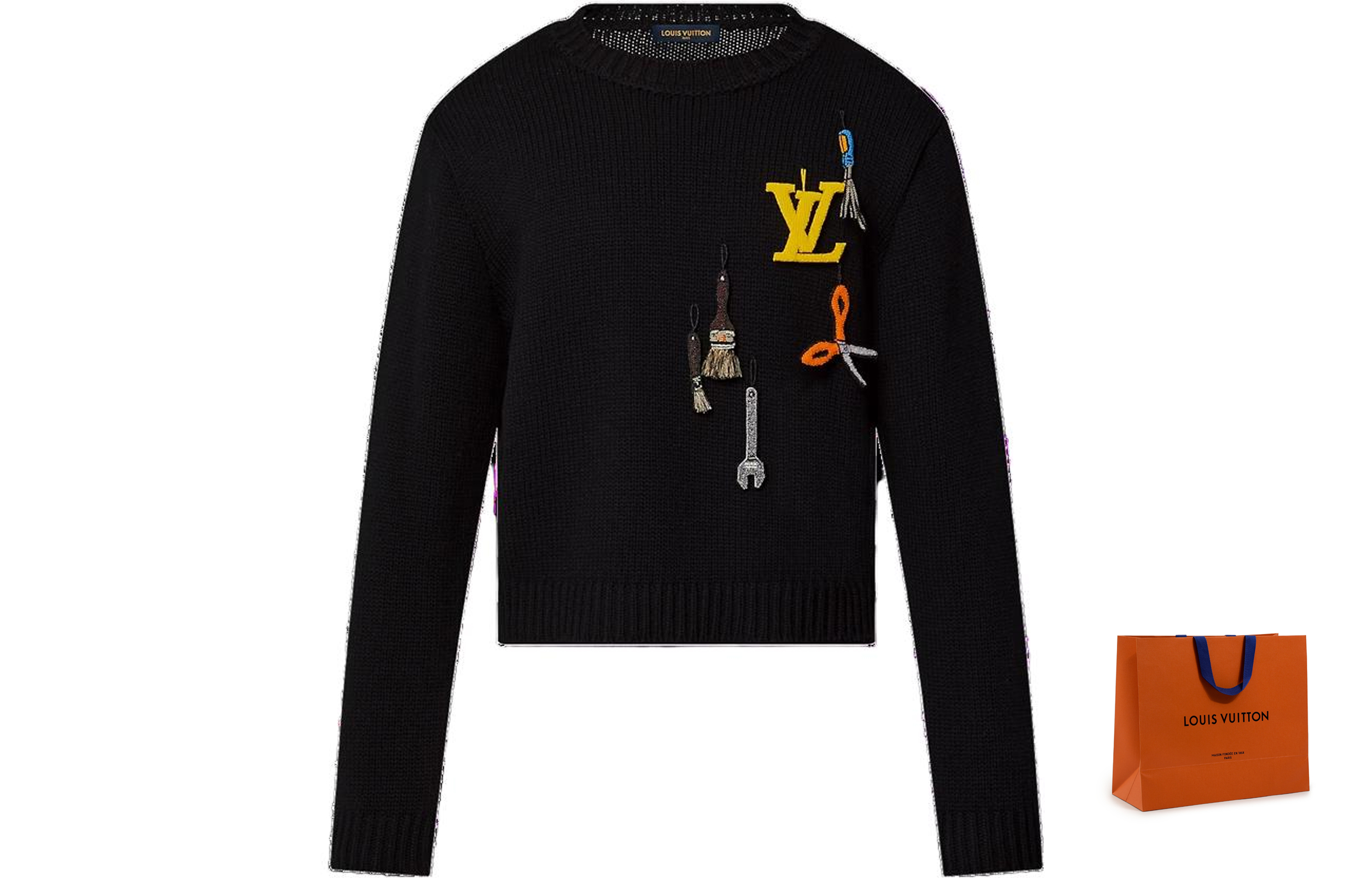 LOUIS VUITTON SS23 Monogram Logo Embroidered Black Long Sleeve Sweater Men 1AB91N 圖 7