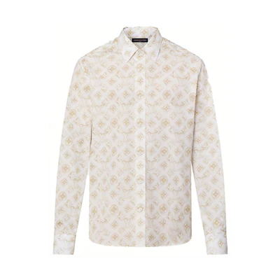 LOUIS VUITTON SS23 Monogram Logo Print Beige Long Sleeve Shirt Mens. 1ABJLM