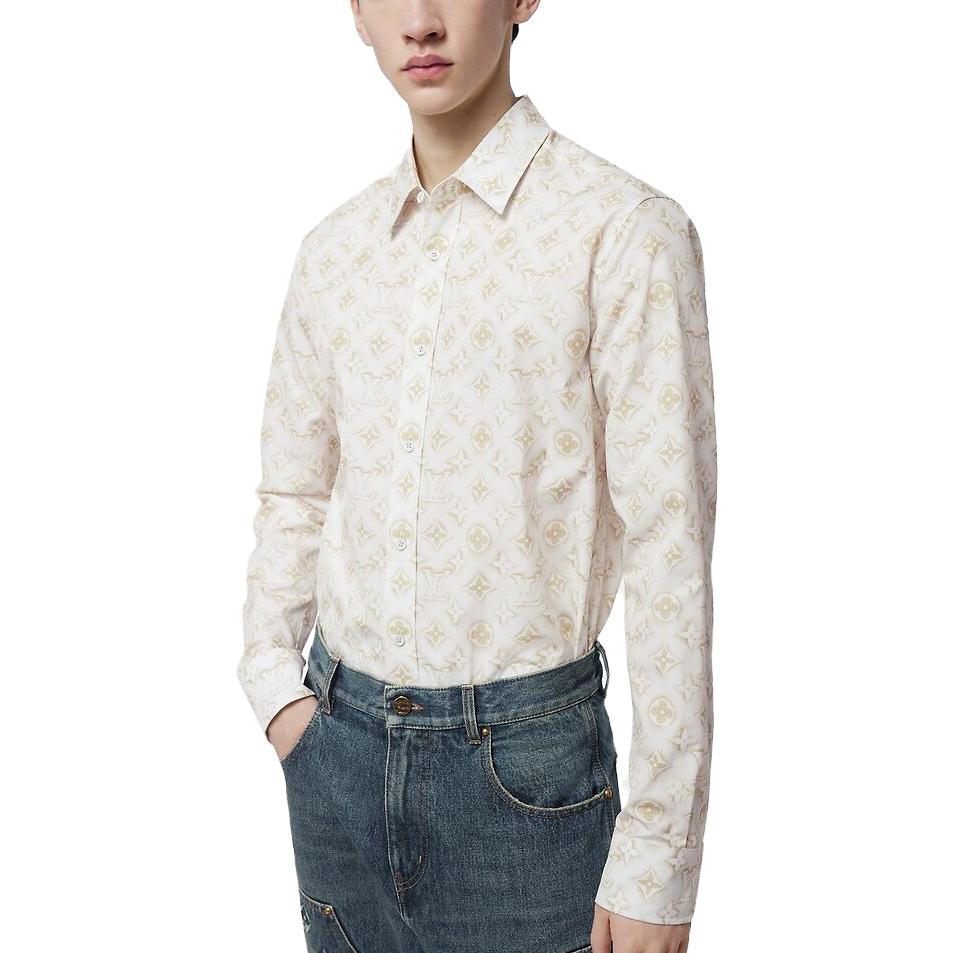 LOUIS VUITTON SS23 Monogram Logo Print Beige Long Sleeve Shirt Mens. 1ABJLM 圖 7