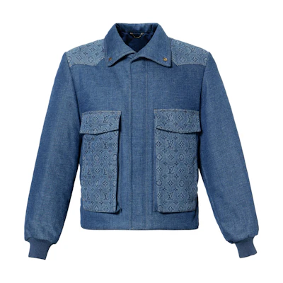 LOUIS VUITTON SS23 Monogram Logo Print Denim Jacket Men Blue 1AAV2P