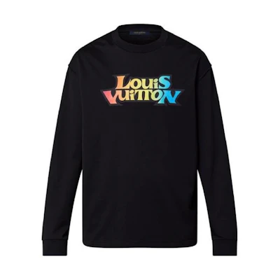 LOUIS VUITTON SS23 Multicolor Logo Print Long Sleeve T-Shirt Black Mens. 1AATBG