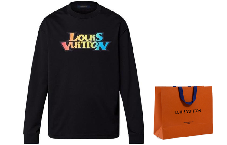 Cheap LOUIS VUITTON SS23 Kaos Lengan Panjang Logo Multicolor Hitam Pria. 1AATBG