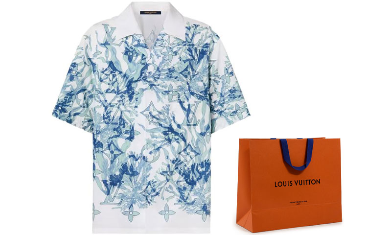 Sizing 루이 비통 SS23 멀티컬러 모노그램 프린트 반팔 셔츠 남성. 1ABNSG