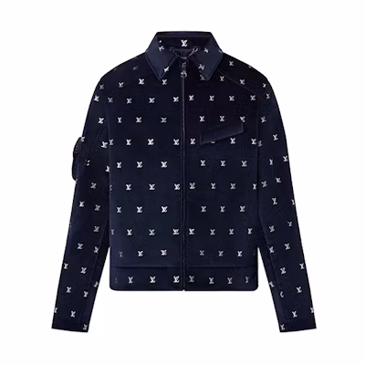 LOUIS VUITTON SS23 Navy Logo Print Zip-Up Jacket for Men 1AATJQ