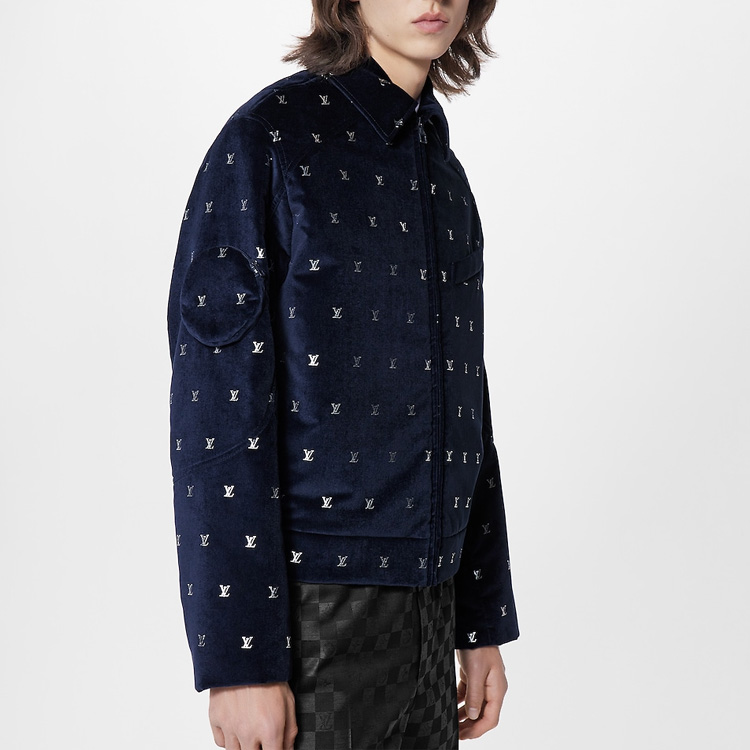 LOUIS VUITTON SS23 Navy Logo Print Zip-Up Jacket for Men 1AATJQ 圖 6