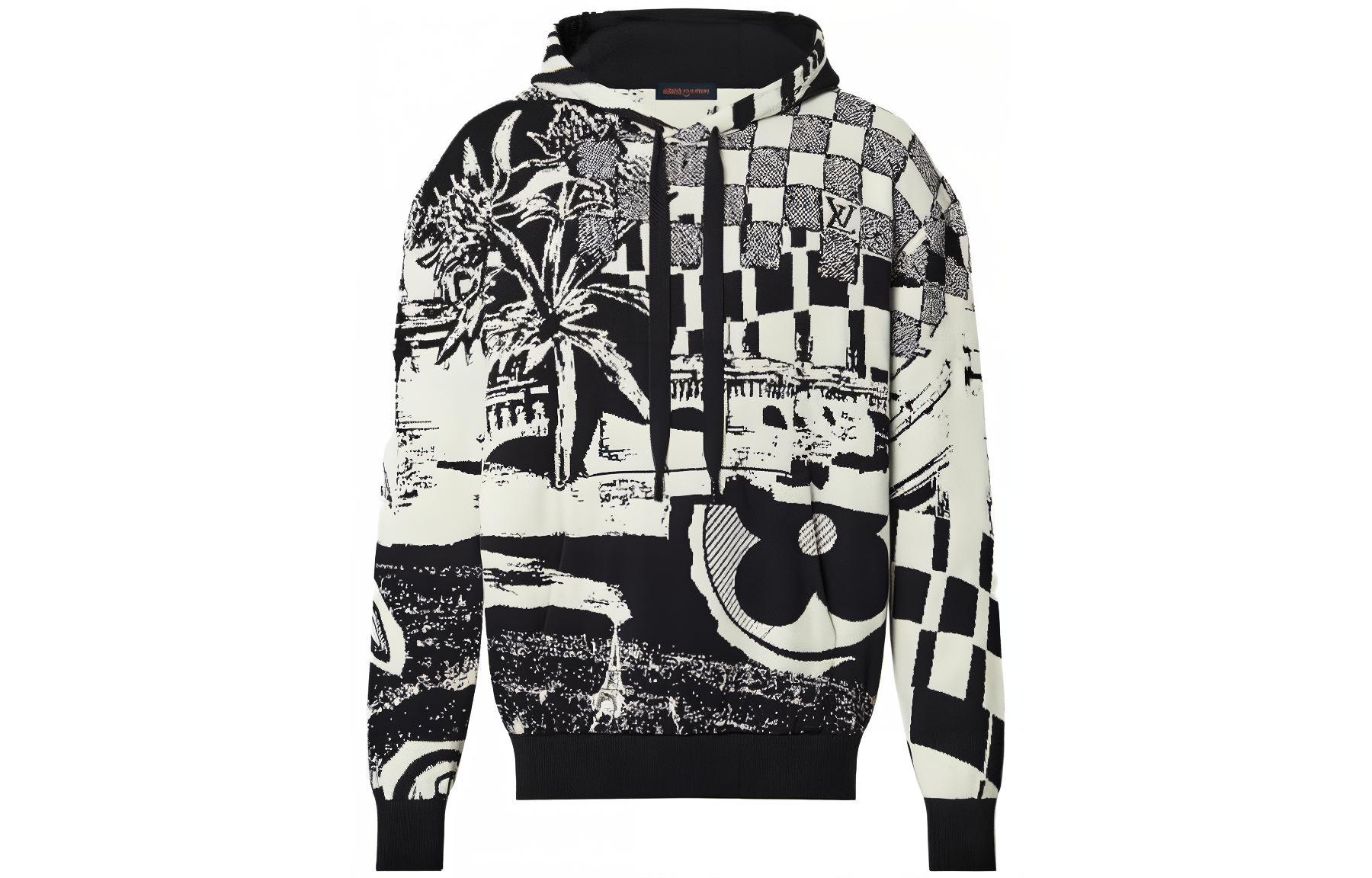 LOUIS VUITTON SS23 Paris Patchwork Jacquard Hoodie Black 1AB4VV