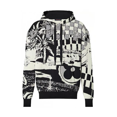 LOUIS VUITTON SS23 Paris Patchwork Jacquard Hoodie Black 1AB4VV