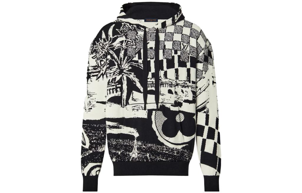 LOUIS VUITTON SS23 Paris Patchwork Jacquard Hoodie Black 1AB4VV 圖 2