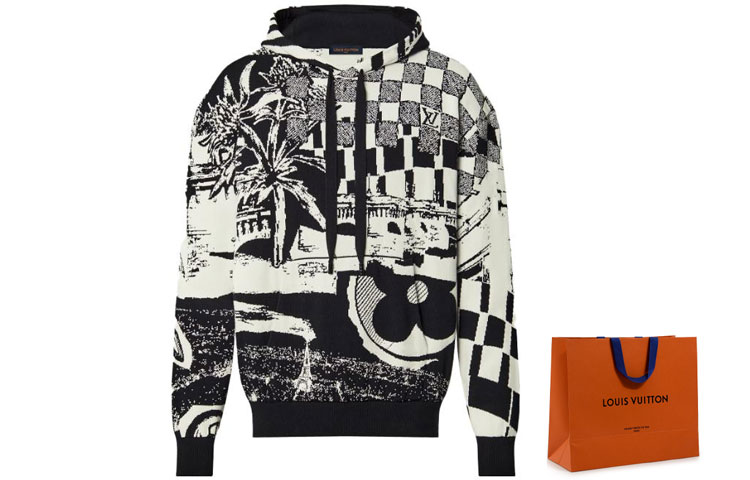 LOUIS VUITTON SS23 Paris Patchwork Jacquard Hoodie Black 1AB4VV 圖 5