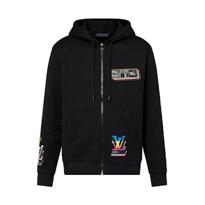 LOUIS VUITTON SS23 Patterned Zip Hoodie Black Long Sleeve for Men. 1AATM6