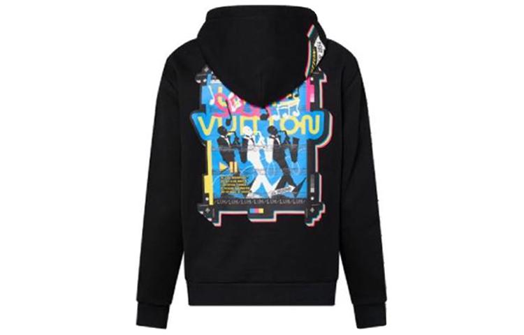 Lookbook 루이비통 SS23 패턴 지퍼 후드 티 블랙 남성용 긴소매. 1AATM6