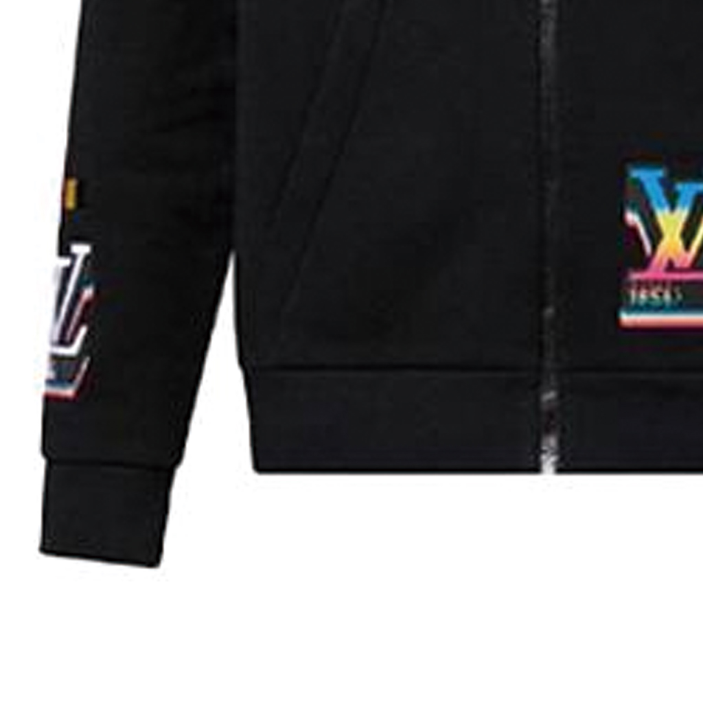 Cheap 루이비통 SS23 패턴 지퍼 후드 티 블랙 남성용 긴소매. 1AATM6