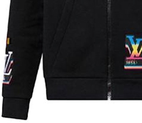 루이비통 SS23 패턴 지퍼 후드 티 블랙 남성용 긴소매. 1AATM6 Cheap 루이비통 SS23 패턴 지퍼 후드 티 블랙 남성용 긴소매. 1AATM6