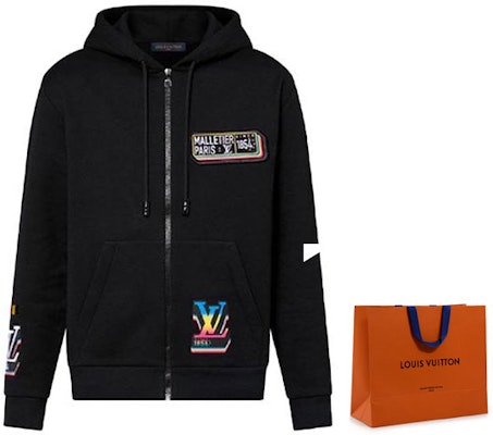루이비통 SS23 패턴 지퍼 후드 티 블랙 남성용 긴소매. 1AATM6 1