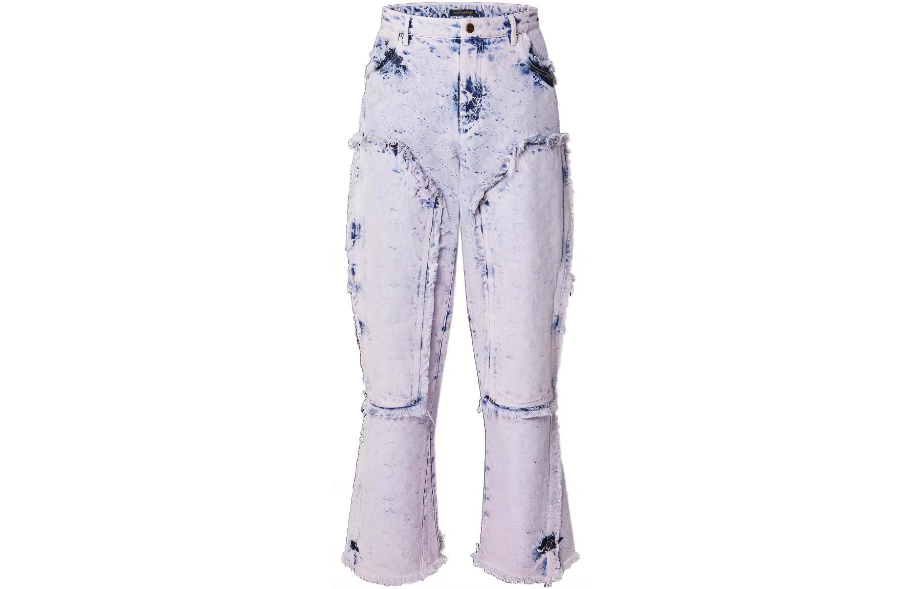 LOUIS VUITTON SS23 Purple Wide-Leg Fringe Cargo Jeans for Men. 1AB4SB