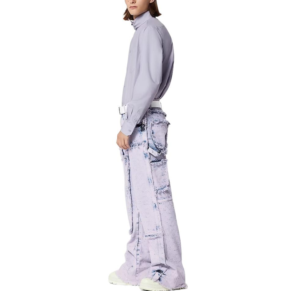 Lookbook LOUIS VUITTON SS23 Purple Wide-Leg Fringe Cargo Jeans for Men. 1AB4SB