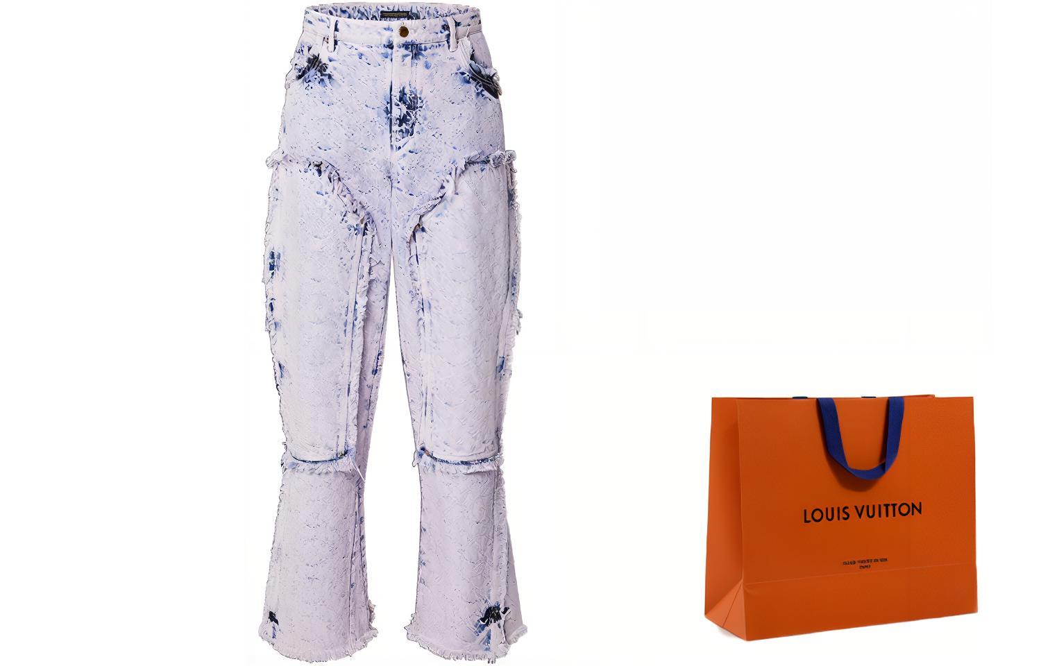 Cheap LOUIS VUITTON SS23 Purple Wide-Leg Fringe Cargo Jeans for Men. 1AB4SB