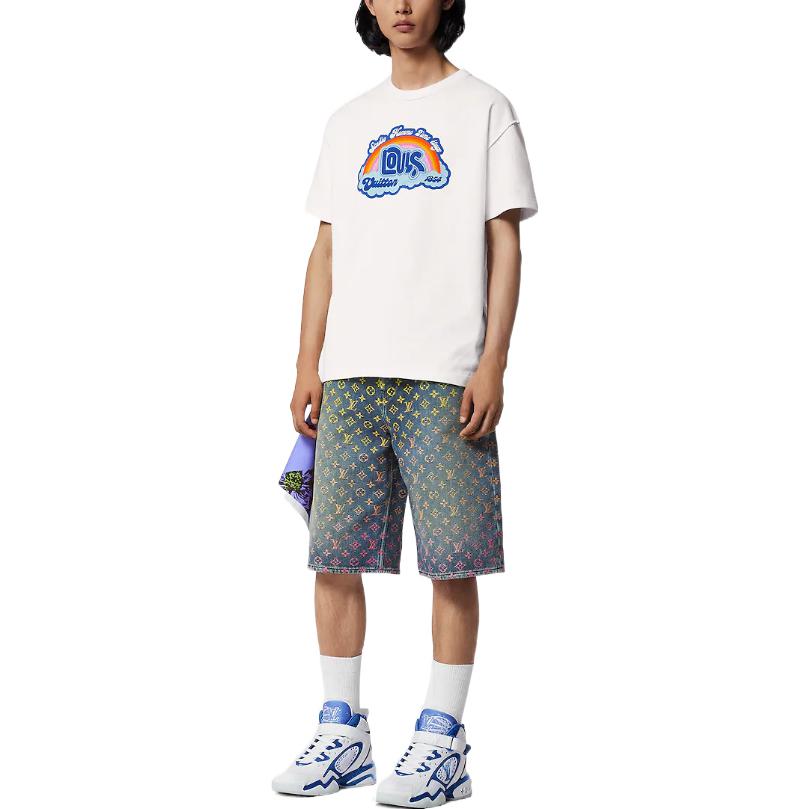 Shop 路易威登 SS23 彩虹花紋標誌印花白色圓領T恤 1AB4UR