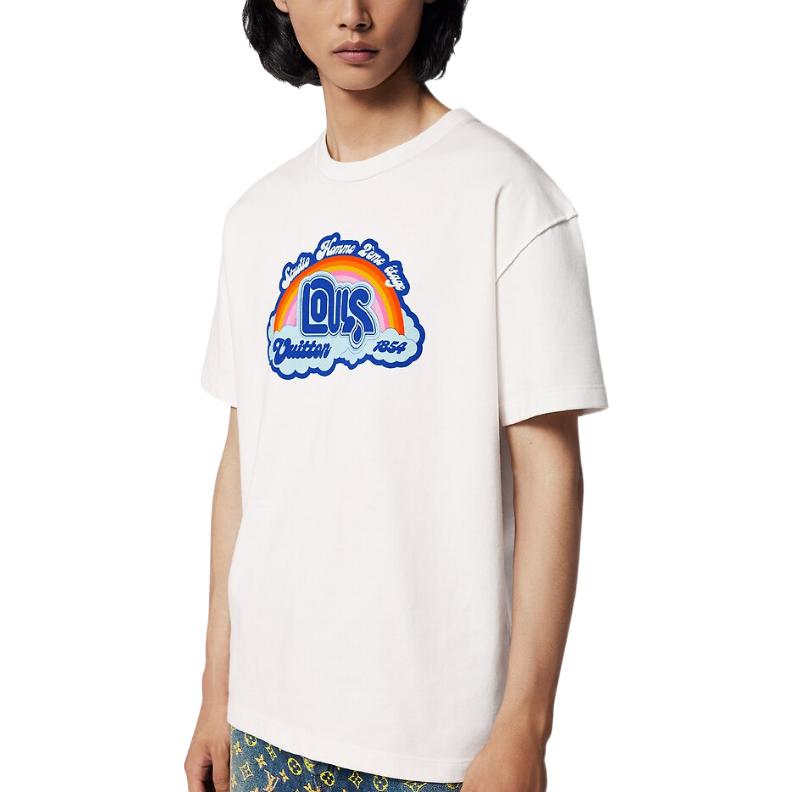 Details for 路易威登 SS23 彩虹花紋標誌印花白色圓領T恤 1AB4UR