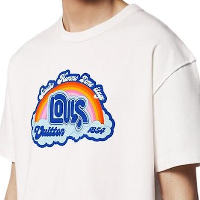 路易威登 SS23 彩虹花紋標誌印花白色圓領T恤 1AB4UR Sizing 路易威登 SS23 彩虹花紋標誌印花白色圓領T恤 1AB4UR