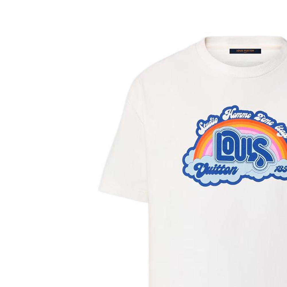 Cheap 路易威登 SS23 彩虹花紋標誌印花白色圓領T恤 1AB4UR