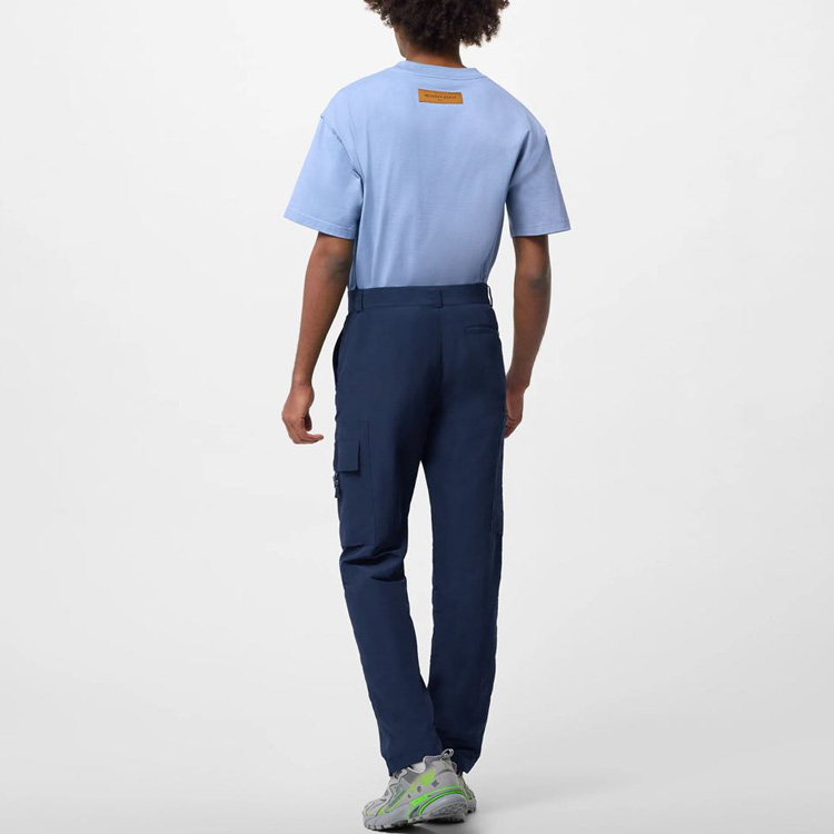 Shop LOUIS VUITTON SS23 Seluar Lurus Biru Navy Lelaki Button Mid-Rise 1ABJHQ