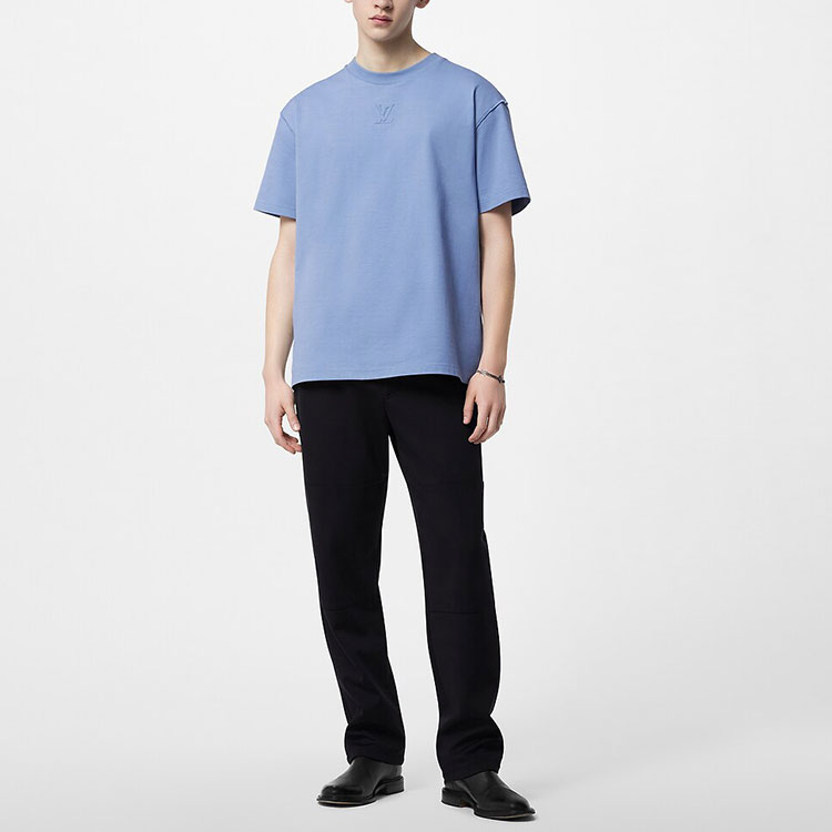LOUIS VUITTON SS23 Solid Logo Embossed Cotton T-Shirt Men’s Indigo Blue. 1ABIVM 圖 3
